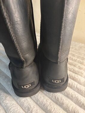 UGG Black Leather Tall Slip-On Boots
